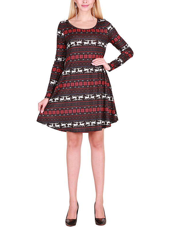 Multicolor S-XL Loose A-Line  Printed Casual Dress
