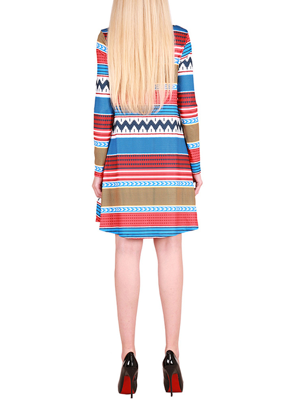  Multicolor S-XL Stripes Two Pockets Casual Dress