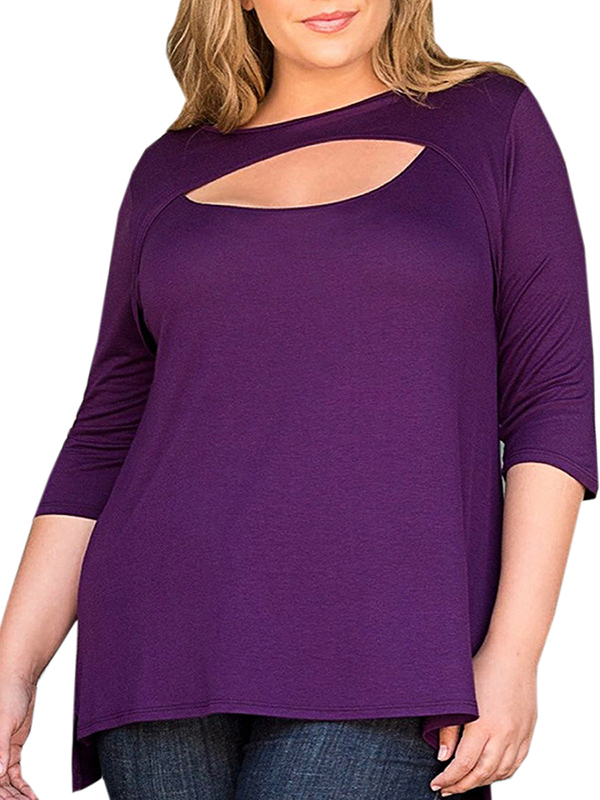 2 Colors L-3XL Keyhole Front Plus Size Tops