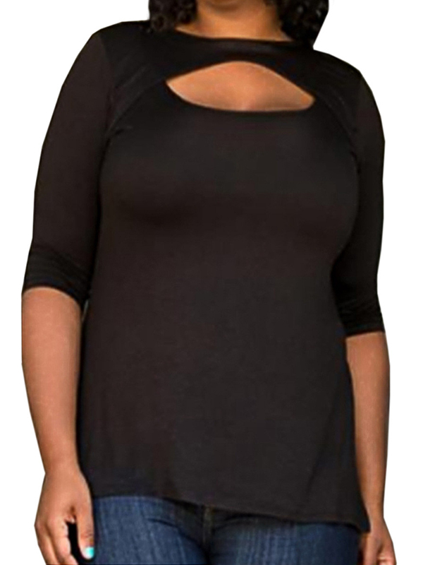 2 Colors L-3XL Keyhole Front Plus Size Tops