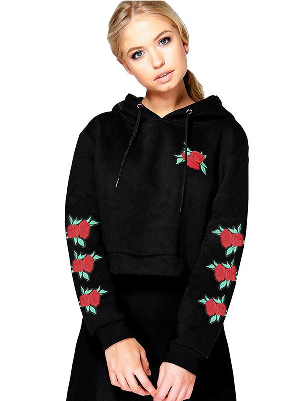 2 Colors S-XL Faddish Flower Embroidery Sweatshit&Hoodies