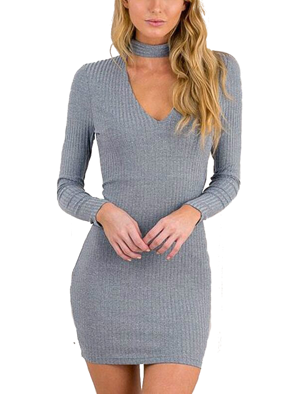 2 Colors S-XL Knitted Pencil Mini Dress
