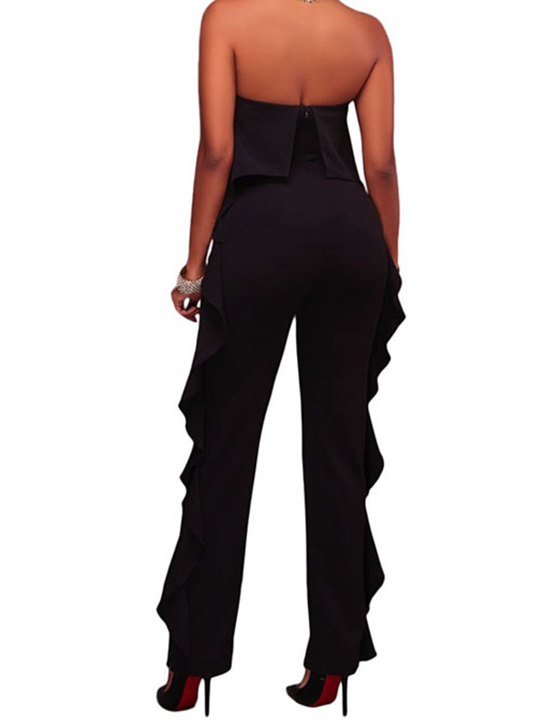 2 Colors S-XL Strapless Overlay Ruffle Jumpsuit