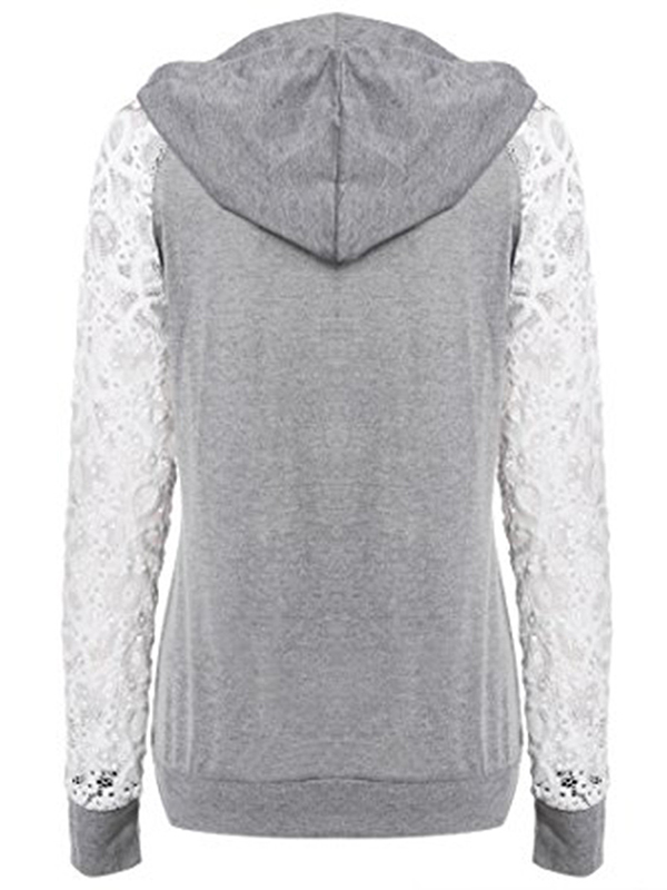 2 Colors XS-XXL Sexy See Through Lace Sleeves Hooded