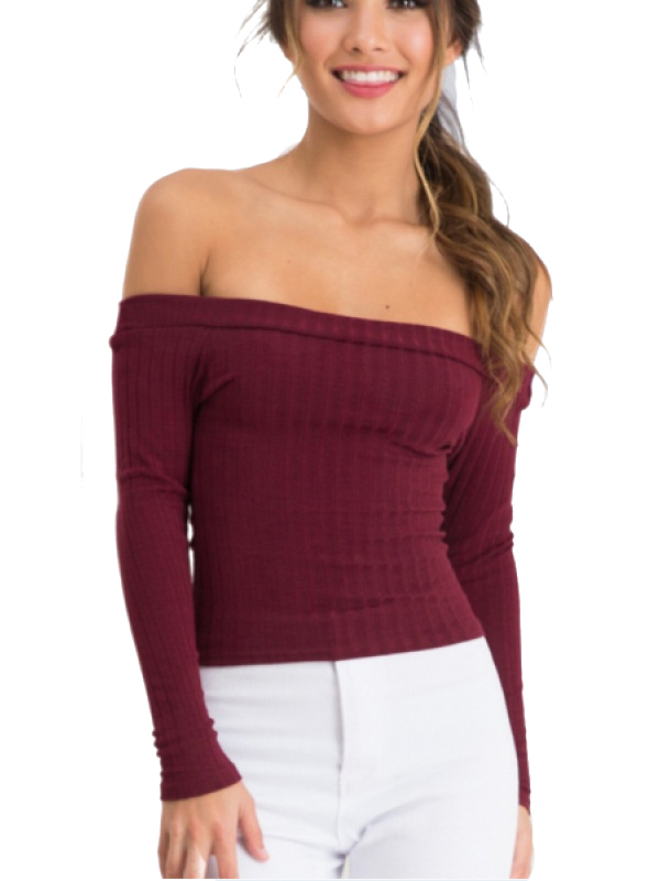 4 Colors Off Shoulder Sweated Crop Tops