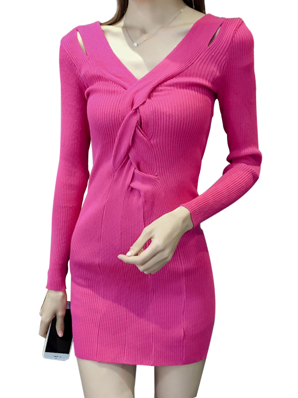 4 Colors M Fashion Long Sleeve Sweater Dress