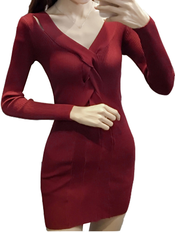 4 Colors M Fashion Long Sleeve Sweater Dress