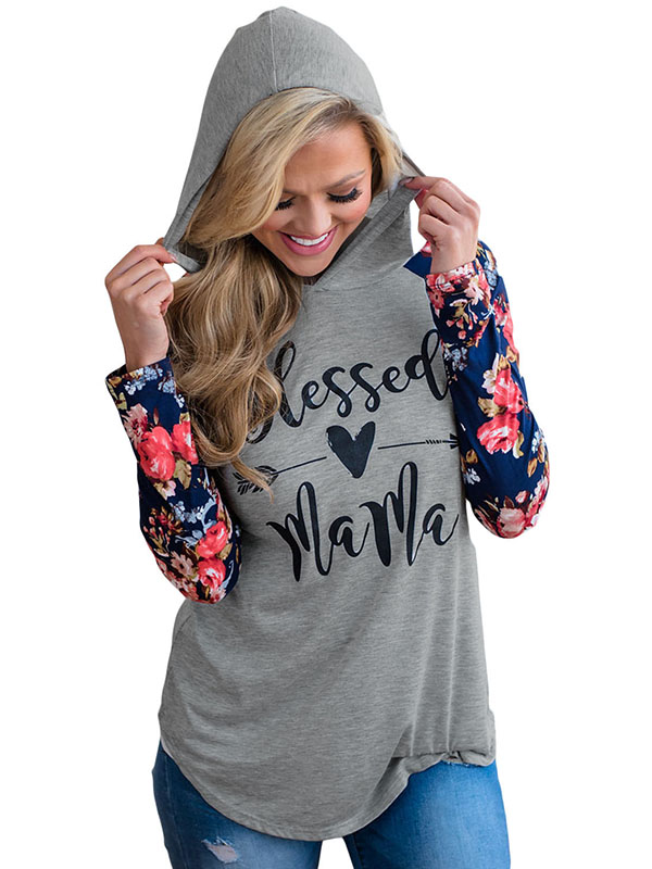 4 Colors S-XXL Floral Raglan Sleeve Sweatshit&Hoodies