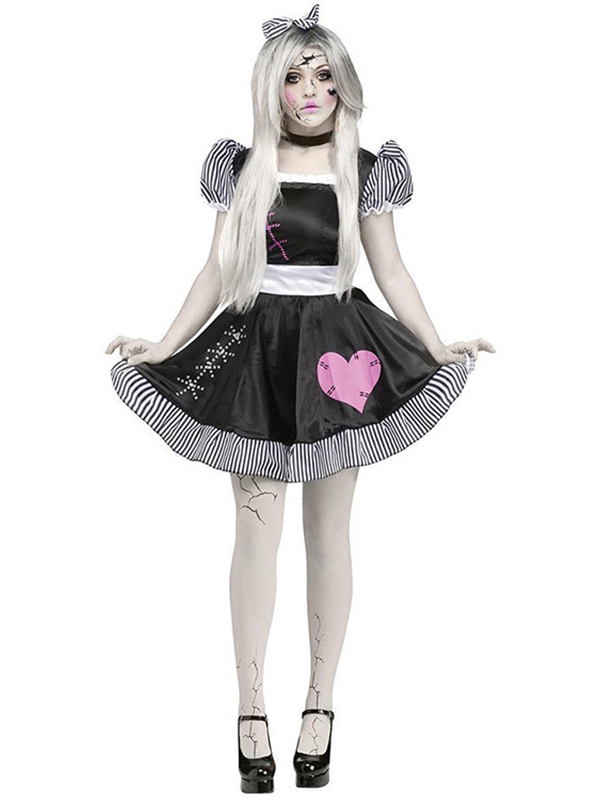 Black One Size Broken Lolita Doll Halloween Costume