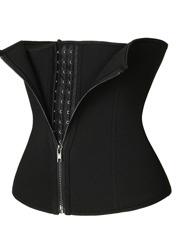 Black X-4XL Front Zipper Double Latex Corset 