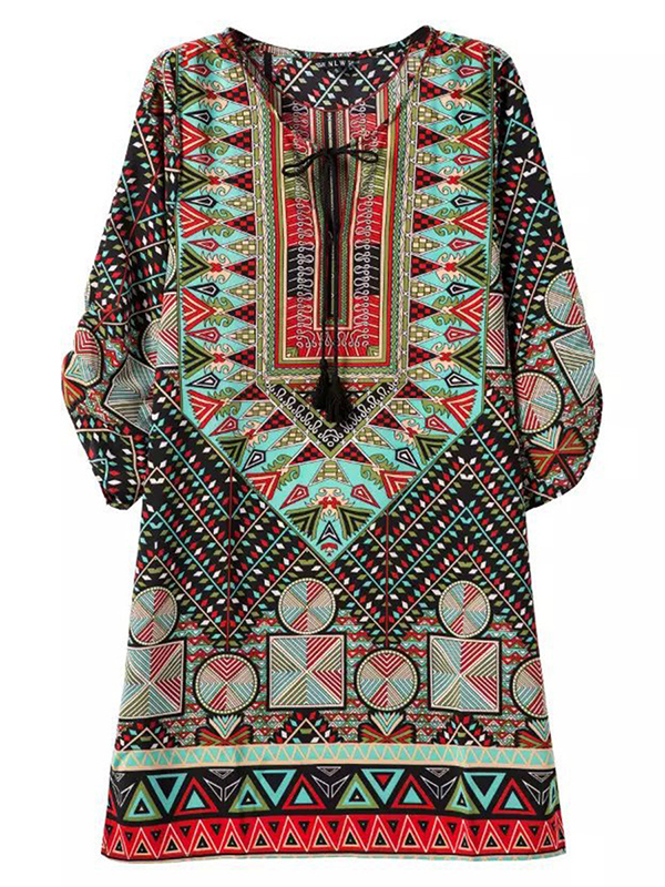 Multicolor S-5XL Ethnic Style Casual Dress