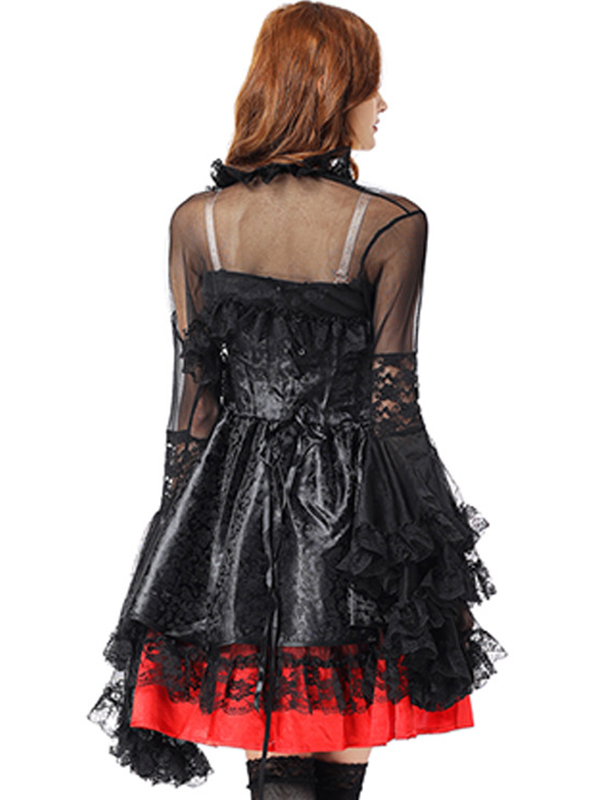 Red One Size Lace Floral Print Halloween Costume