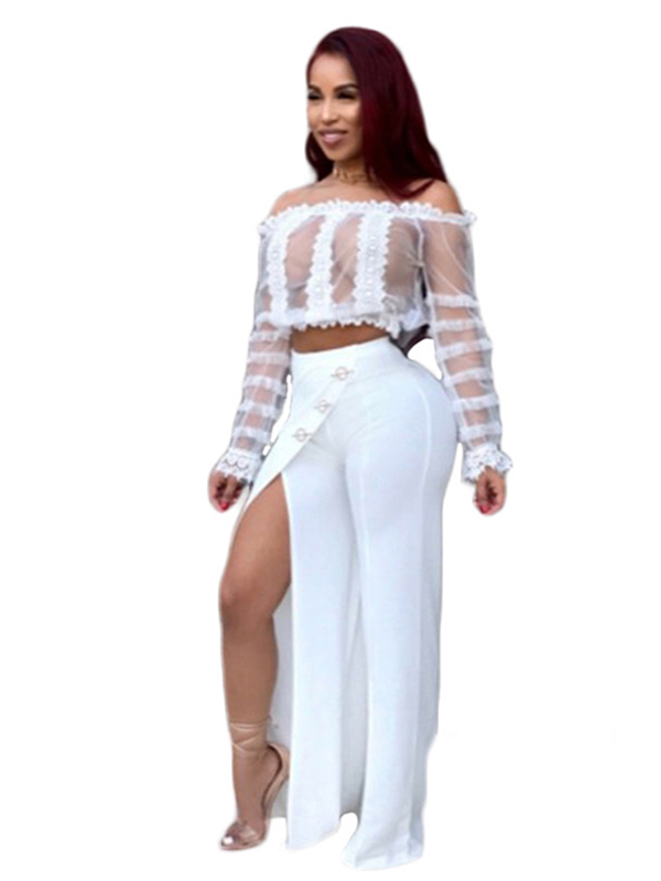 off the shoulder pant suit