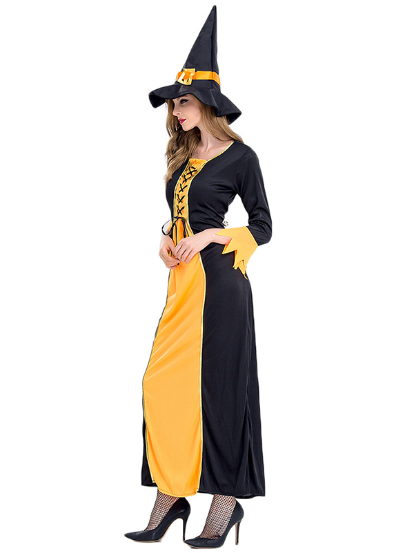 Yellow M-L Party Witch Front Lace-Up Halloween Costume