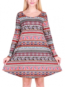  Multicolor S-XL Loose Bohemian T-Shirt Casual Dress