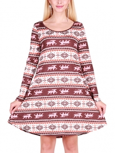  Multicolor S-XL Natural Christmas A-Line Casual Dress