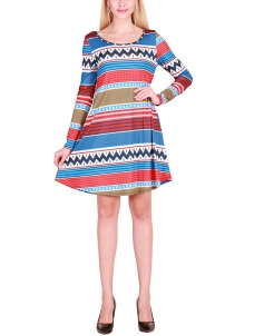  Multicolor S-XL Stripes Two Pockets Casual Dress