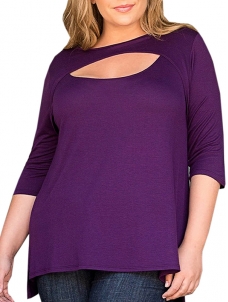 2 Colors L-3XL Keyhole Front Plus Size Tops