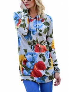 2 Colors S-XXL Loose Fitting Floral Printed Hooded 