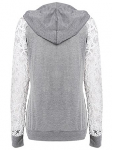 2 Colors XS-XXL Sexy See Through Lace Sleeves Hooded