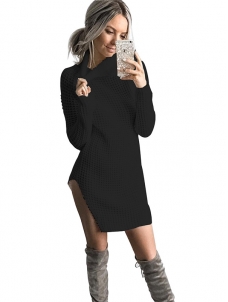 4 Colors S-XL High Neck Sweater Dress