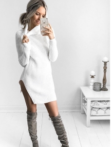 4 Colors S-XL High Neck Sweater Dress