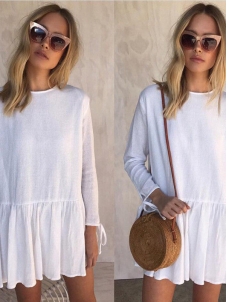 5 Colors S-XL High Neck Full Sleeves Casual Dress