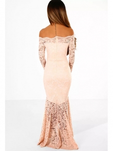 Apricot S-XL Long Sleeve Evening Dress