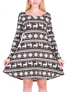 Black S-XL Slim Fit Elks Pattern Christmas Casual Dress