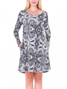 Grey S-XL Stretch Floral Patterns Casual Dress
