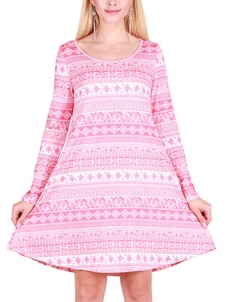 Pink S-XL Full Sleeves Christmas Casual Dress