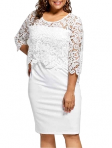 White L-3XL Sexy Lace Half Sleeve Plus Size Dresses