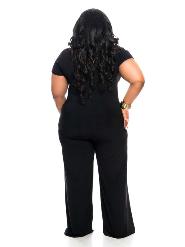 2 Colors L-4XL V Neck Plus Size Jumpsuit