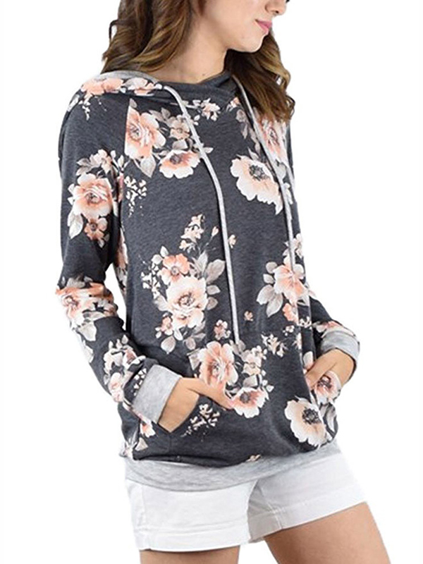 2 Colors S-2XL Floral Charcoal Sweatshit&Hoodies