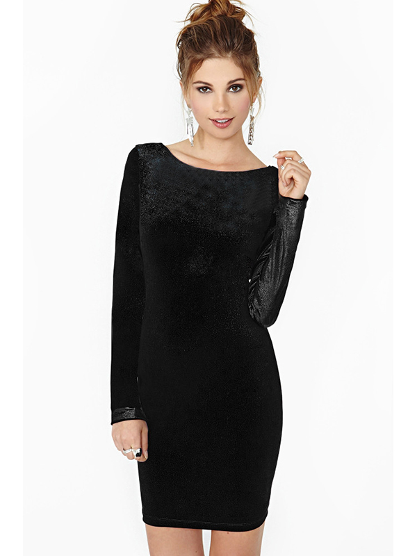 2 Colors S-2XL Sexy Backless Long Sleeve Casual Dress