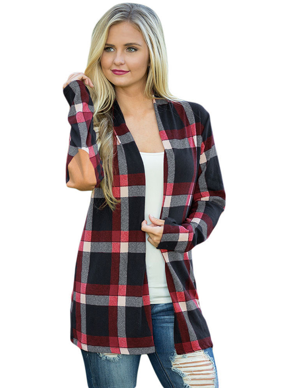 2 Colors S-XXL Plaid Long Sleeve Coat