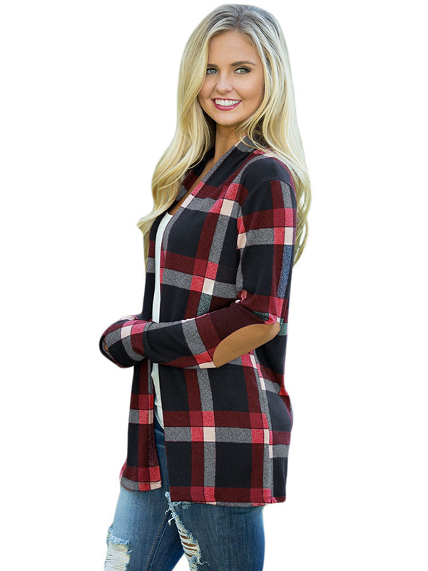 2 Colors S-XXL Plaid Long Sleeve Coat