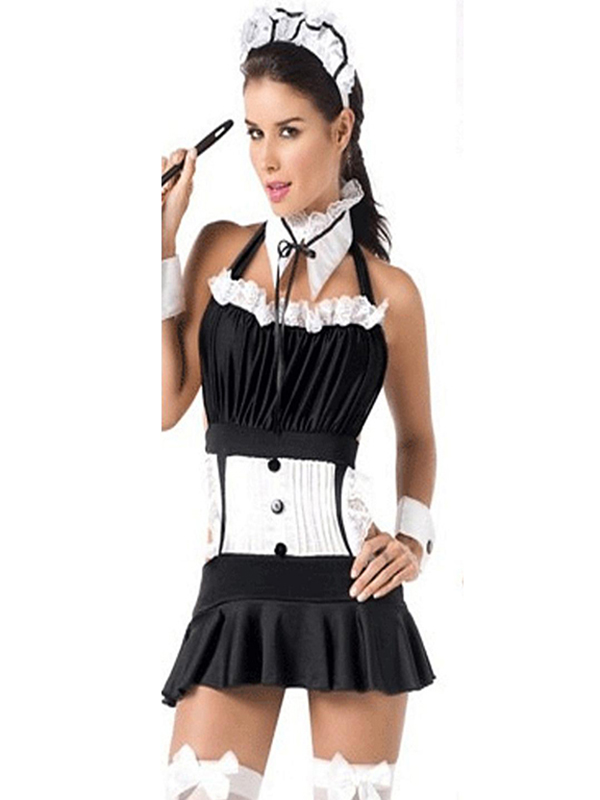 Backless Ties Neck And Back French Maid Costume