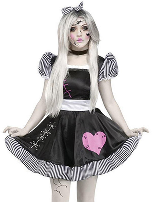 Black One Size Broken Lolita Doll Halloween Costume