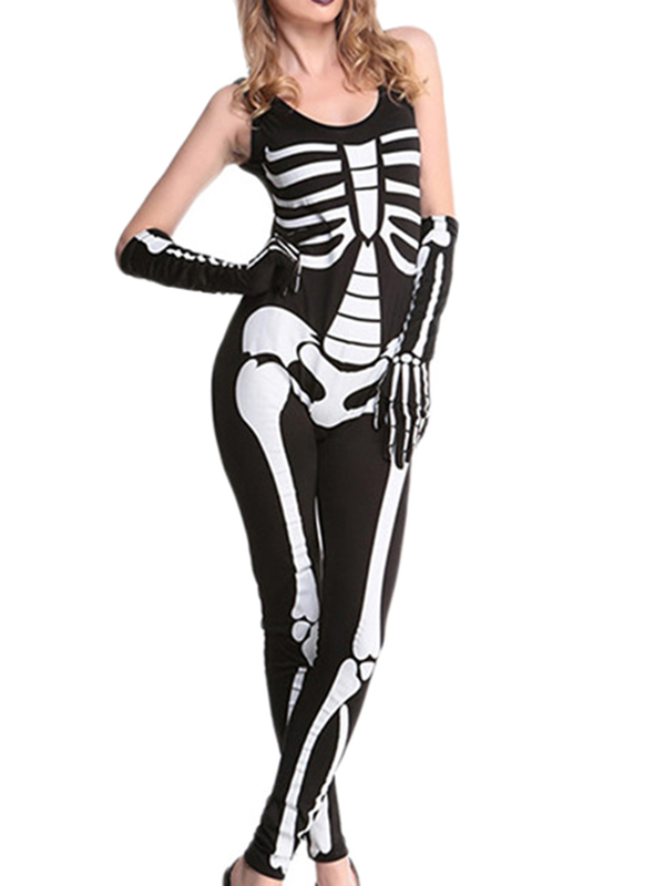 Black S-XL Horror Women Skeleton Halloween Costume