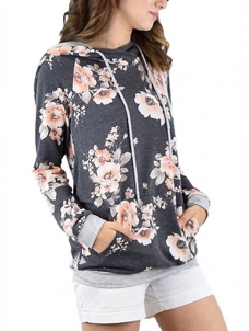 2 Colors S-2XL Floral Charcoal Sweatshit&Hoodies