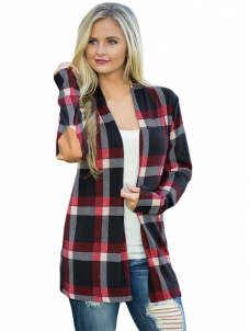 2 Colors S-XXL Plaid Long Sleeve Coat