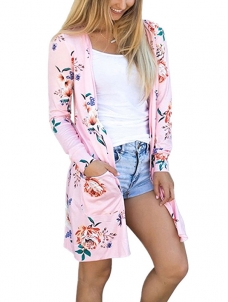 3 Colors S-XL Formfitting Flower Pattern Long Jacket&Coat