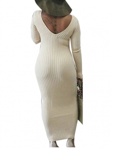 3 Colors S-XL Sexy Collar Knitting Long Sweater Dress