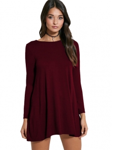 Red Wine S-XL Pure Loose Casual Dress