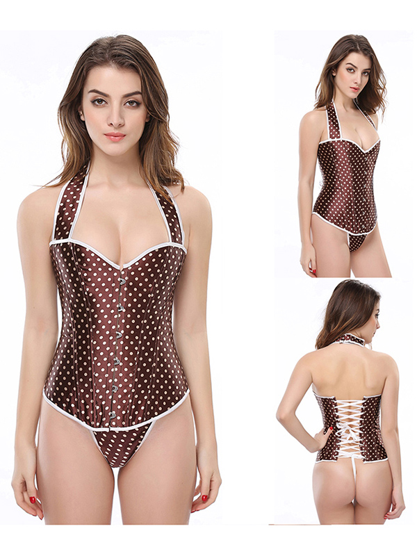 Sexy Cute Stain Halter Corset Brown