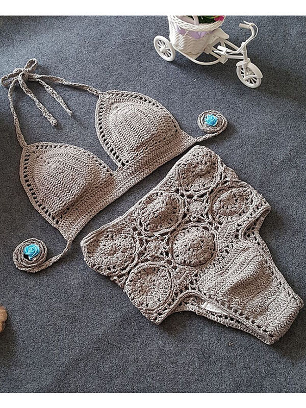 Smoke Grey Women Beach Crochet Sexy Swimwear