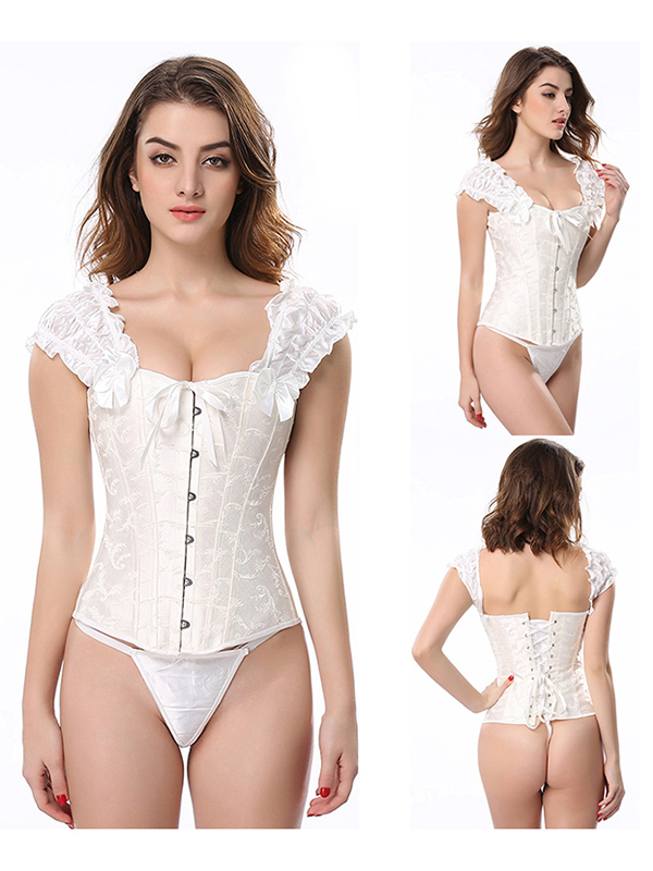 White Embroidered Peasant Corset Top