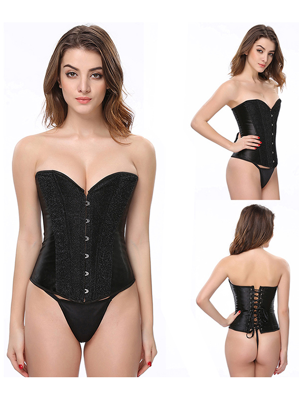 Wholesale Black Sequin Burlesque Corset 