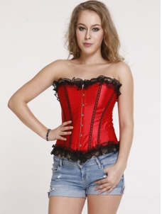 Red S-XXL Lace Up Boned Overbust Corset 
